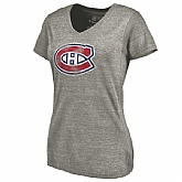 Women's Montreal Canadiens Distressed Team Logo Tri Blend V Neck T-Shirt Ash FengYun